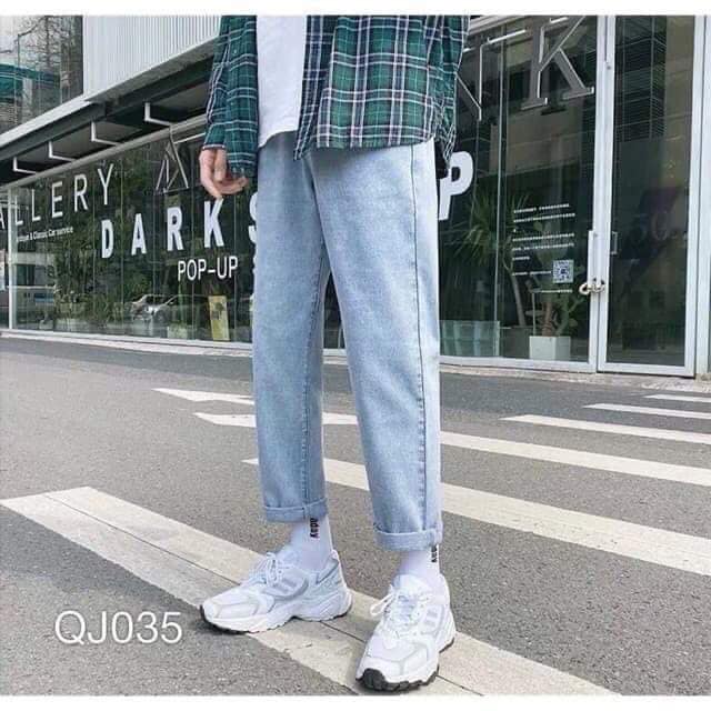 Quần baggy nam màu xanh dáng jean hàn quốc