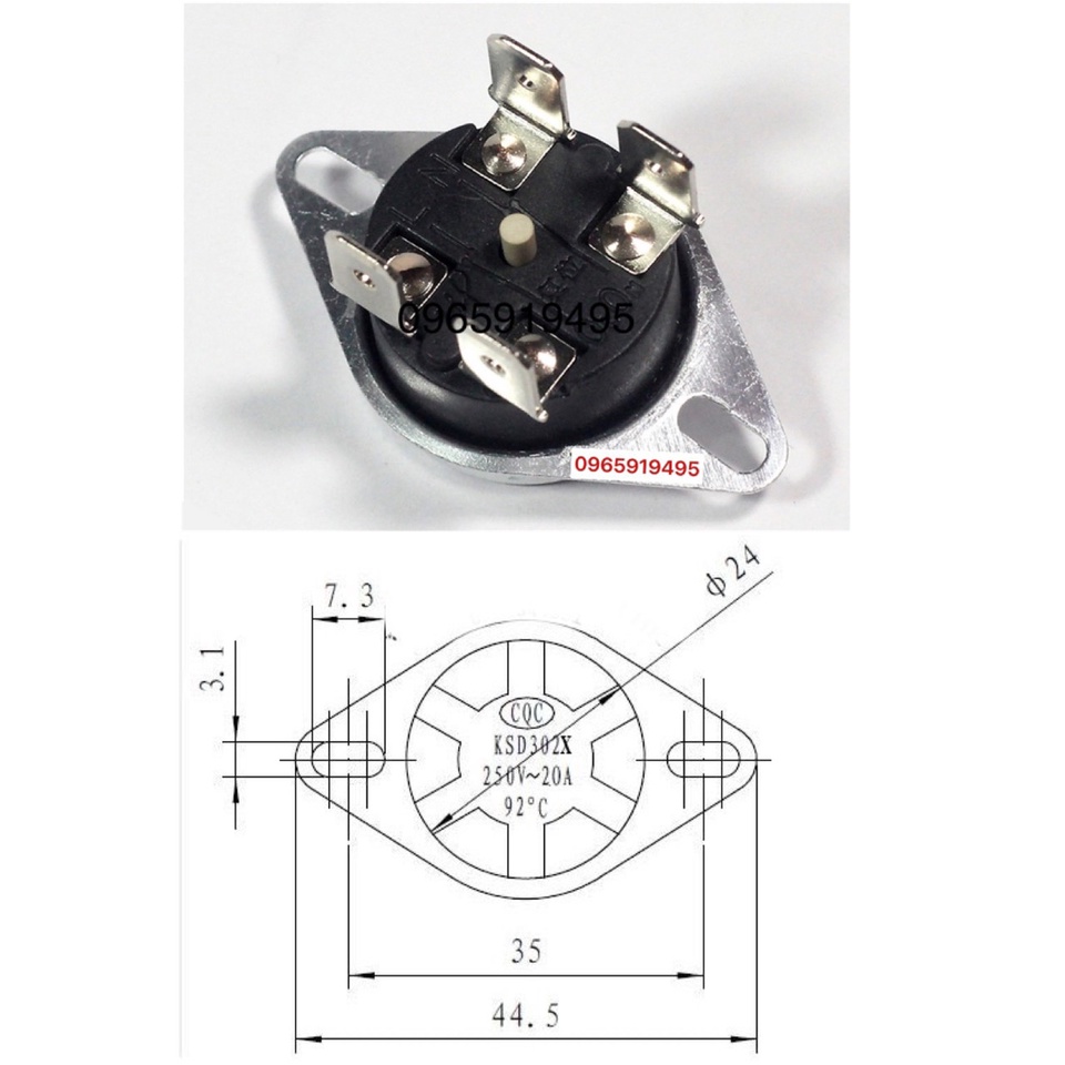 Rơ le cúc áo 92 độ C - 4 chân - Role nhiệt BNL - Rơle Bình nóng lạnh KSD302X 92oC