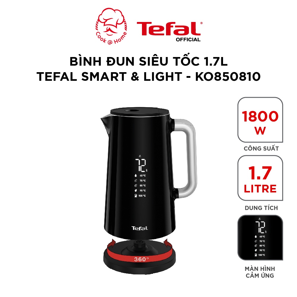 [Mã BMBAU200 giảm 7% đơn 699K] Bình đun siêu tốc Tefal Smart &amp; Light KO850810 - 1.7L, 1800W