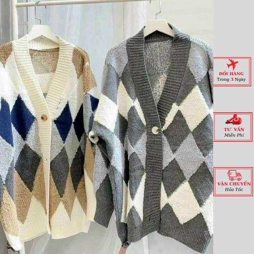 Áo khoác cardigan len nữ thu đông caro trám oversize phom rộng ulzzang Hàn Quốc yolo fashion