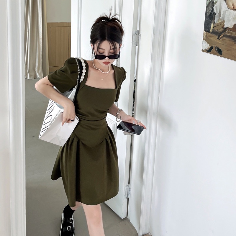 Đầm Chữ A Tay Ngắn Cổ Vuông Thời Trang Dự Tiệc Cho Nữ