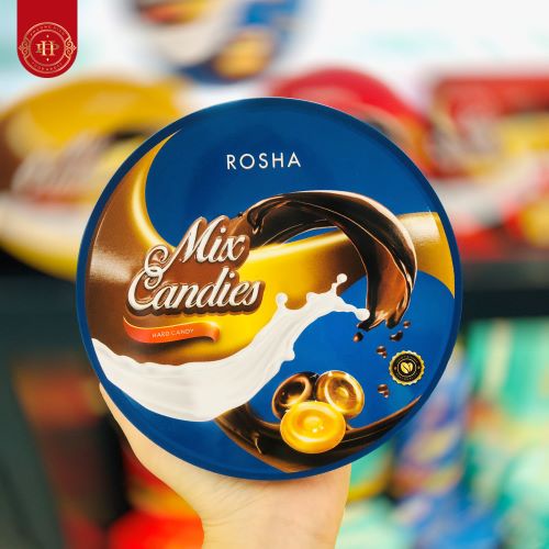 Kẹo Cứng Rosha hỗn hợp 120g - Hộp sắt tròn