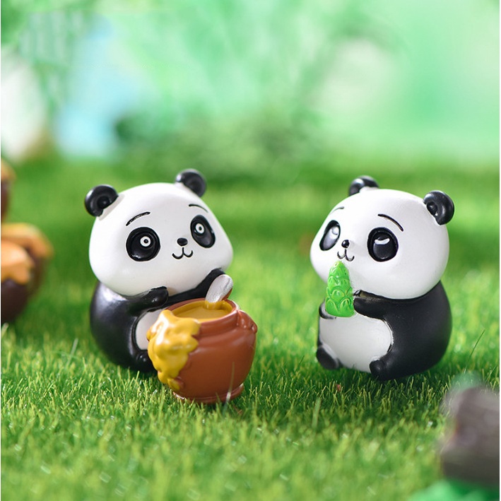 Mô hình trang trí bàn gấu trúc panda ngại ngùng decor chậu cây, terarrium