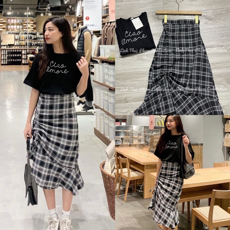 SET ÁO PHÔNG CHÂN VÁY ĐUÔI CÁ RÚT ULZZANG  SET VÁY ĐUÔI CÁ PHONG CÁCH HÀN QUỐC