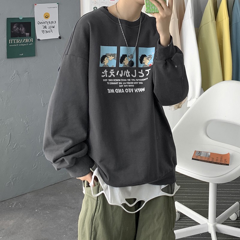 (Áo hoodie nam dài tay hàn quốc)Áo Sweater tay dài họa tiết hoạt hình phong cách Hàn Quốc cho Nữ size M-5Xl