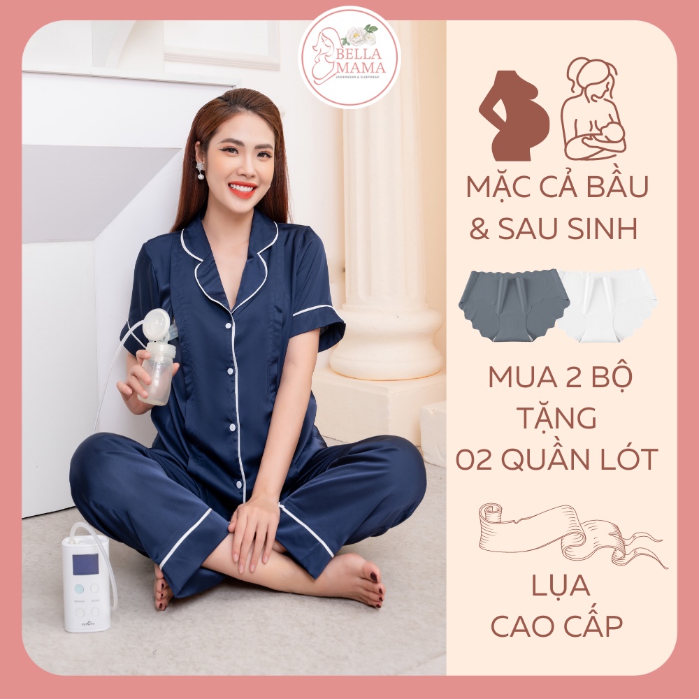 Đồ Bộ Bầu Mặc Nhà Mùa Hè Lụa, Quần Áo Mẹ Bầu Có Khóa Ngực Và Chun Chỉnh