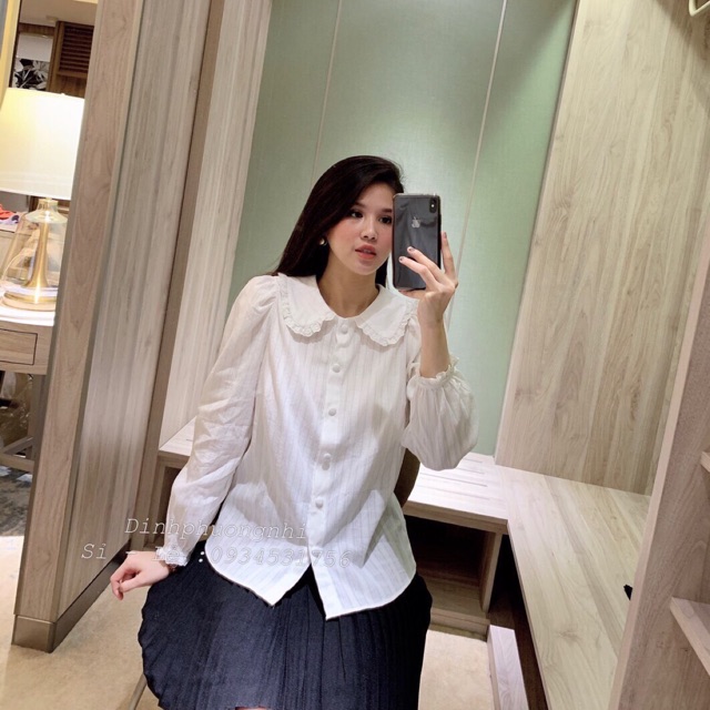⚡REN THÊU⚡️ Sơ mi trắng cổ tròn tay bèo chất đũi mềm