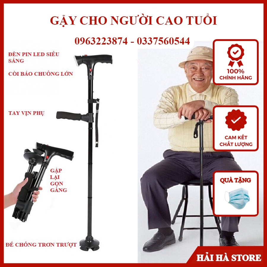 Gậy chống cho người già, gậy chống trượt, gậy batoong, kết hợp đèn pin và tay vịn phụ