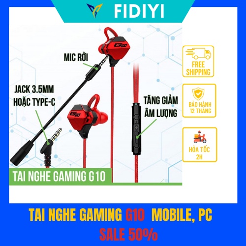 tai nghe gaming G10 dành cho điện thoại có míc rời chuyên dụng cho dân chơi game PUBG , liên quân freefire, tốc chiến