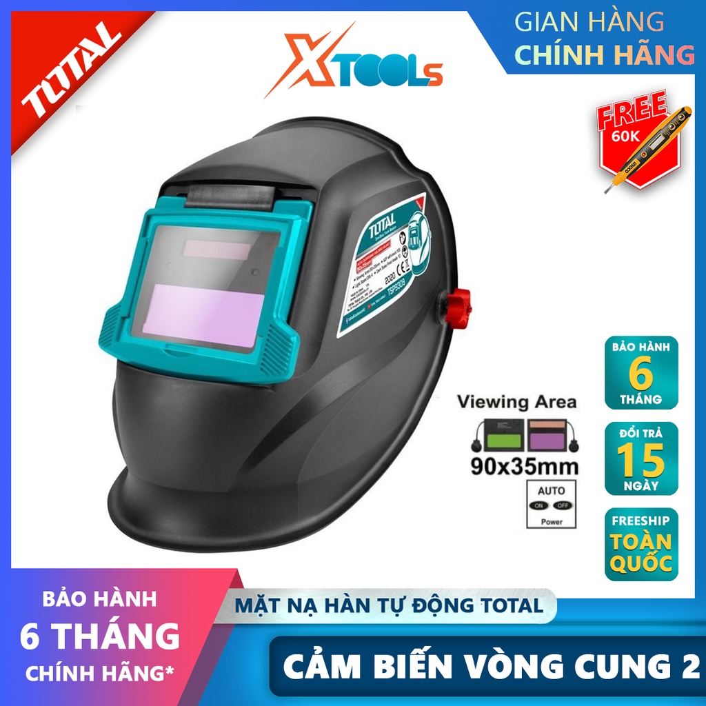 Mặt nạ hàn điện tử TOTAL TSP9309 mặt nạ hàn tự động Vùng quan sát 90×35mm, Kích thước vùng tối 110 × 90 × 9mm [XTOOLs]