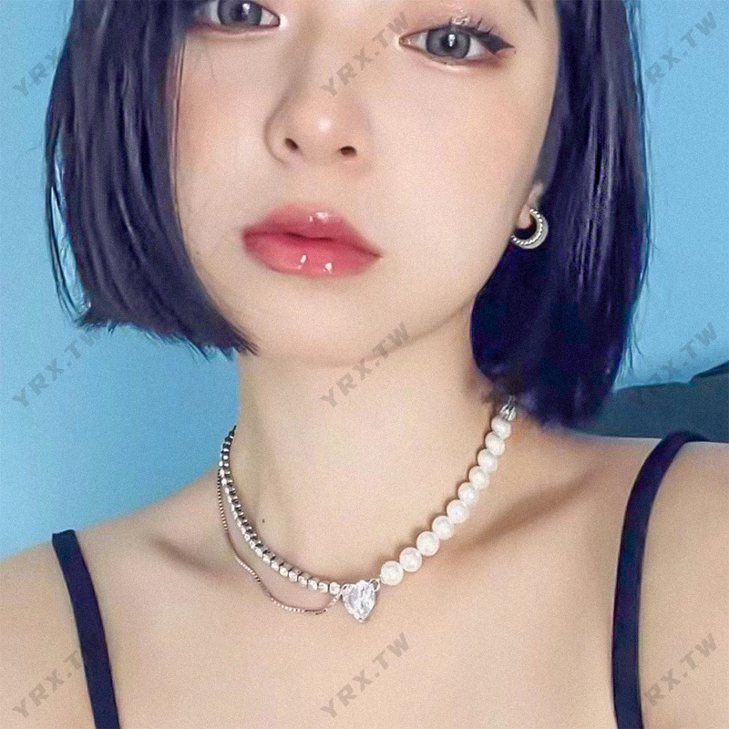 Dây chuyền xỏ ngọc trai mặt trái tim kim cương đơn giản phong cách Hàn Quốc thời trang cho nữ
