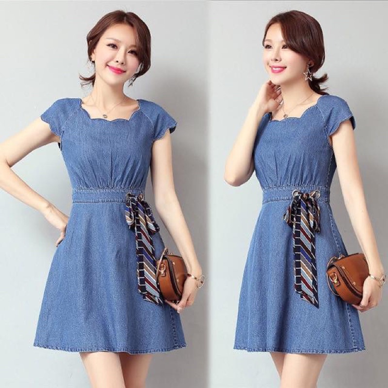 VÁY JEAN NỮ MẪU CỔ SÓNG