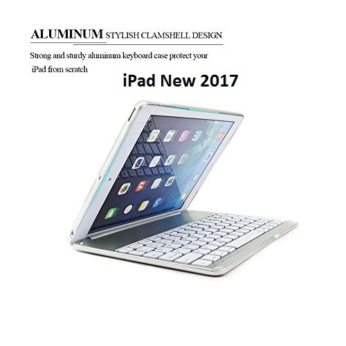 Bao da kiêm bàn phím bluetooth cho iPad New 2017 (9.7&quot;) (Bạc) tặng cáp sạc iPhone