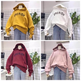 áo hoodie nữ vải nỉ lót bông dày dặn thêu Cherish [Hình thật 100% ở cuối]