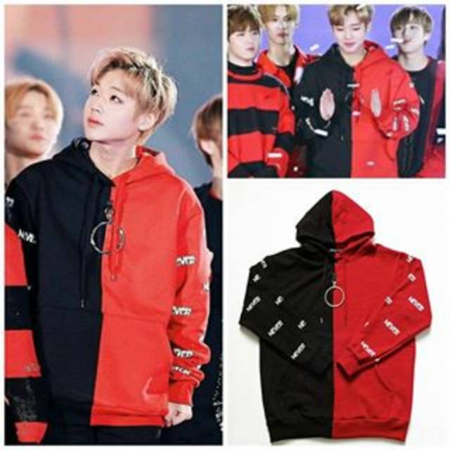 Áo Hoodie Màu Đỏ Đen In Hình Park Jihoon Wanna One Never Cds36