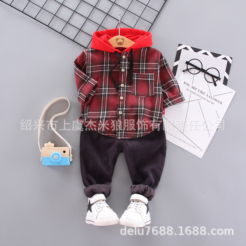 Set Áo Hoodie + Quần Dài Kẻ Sọc Caro Cho Bé