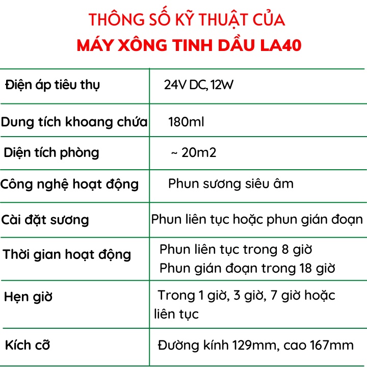 Máy xông tinh dầu phun sương tạo ẩm Beurer LA40- Phun khuyếch tán tinh dầu phòng ngủ đuổi muỗi, thơm phòng, chính hãng