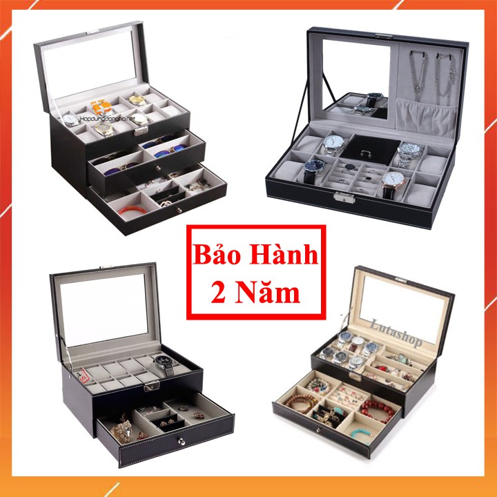 Hộp Đựng Đồng Hồ Da, Gỗ Giá Rẻ 2 Tầng, 3 Tầng, Kèm Trang Sức, Mắt Kính Cao Cấp Chính Hãng