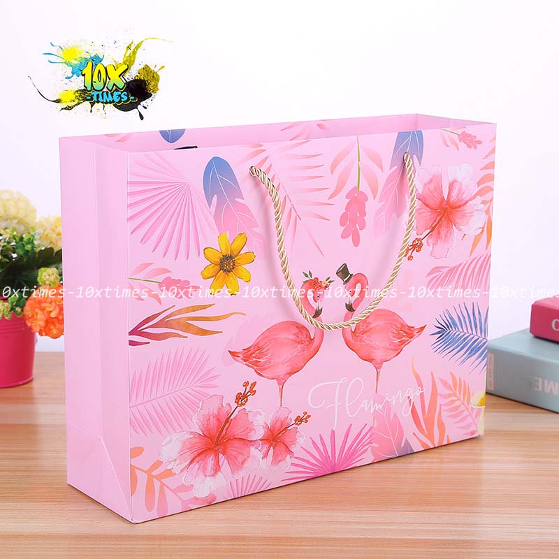 Set hộp 30cm túi giấy đựng quà Flamingo tặng sinh nhật bạn gái bạn trai đối tác, valentine, ngày lễ có quai 10xtimes