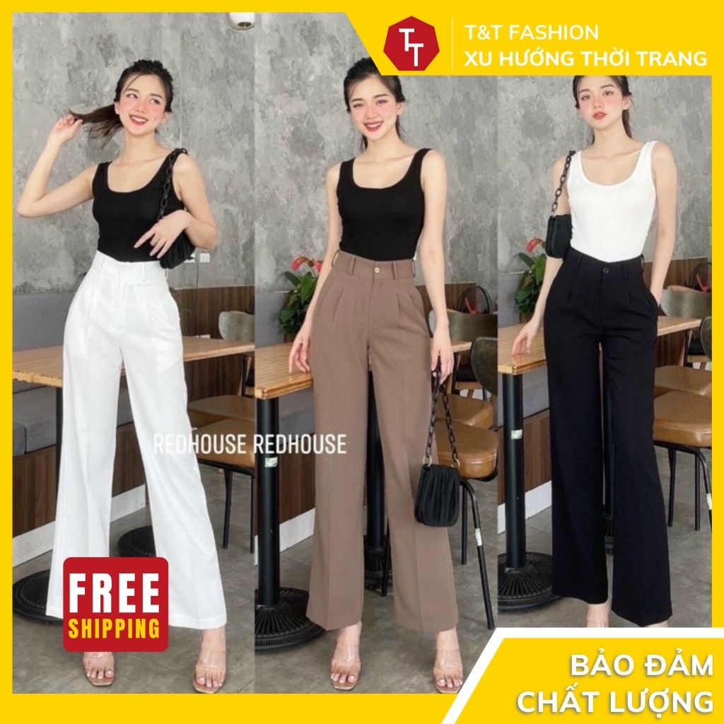 Quần ống rộng khuy trước tôn dáng, vải tuyết mưa, phong cách trẻ trung - 𝑻&𝑻_𝑭𝒂𝒔𝒉𝒊𝒐𝒏