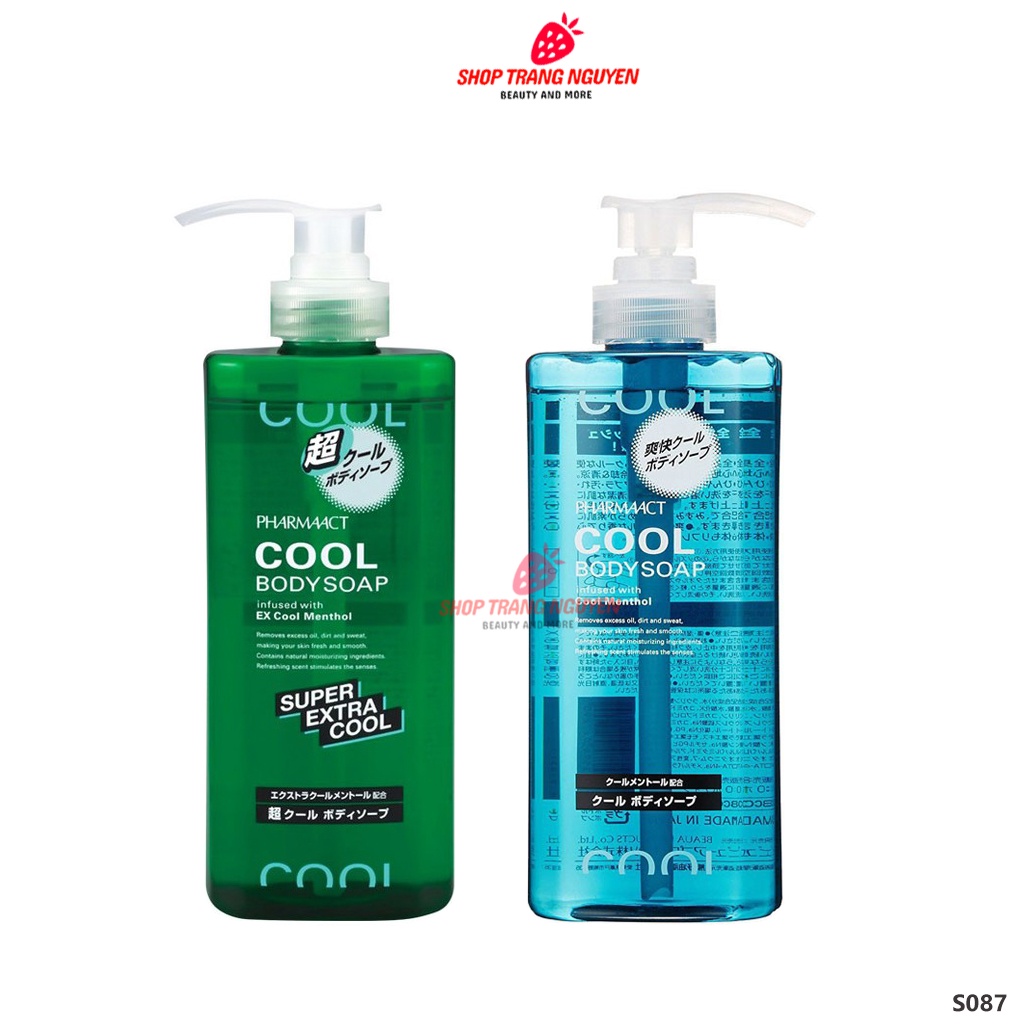 Sữa tắm cho nam Cool Body Soap Pharmaact Nhật Bản 600ml hương bạc hà mát lạnh