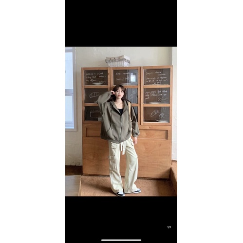 hoodie dây kéo hình thiêu CANDY vải ngoại không xù lông