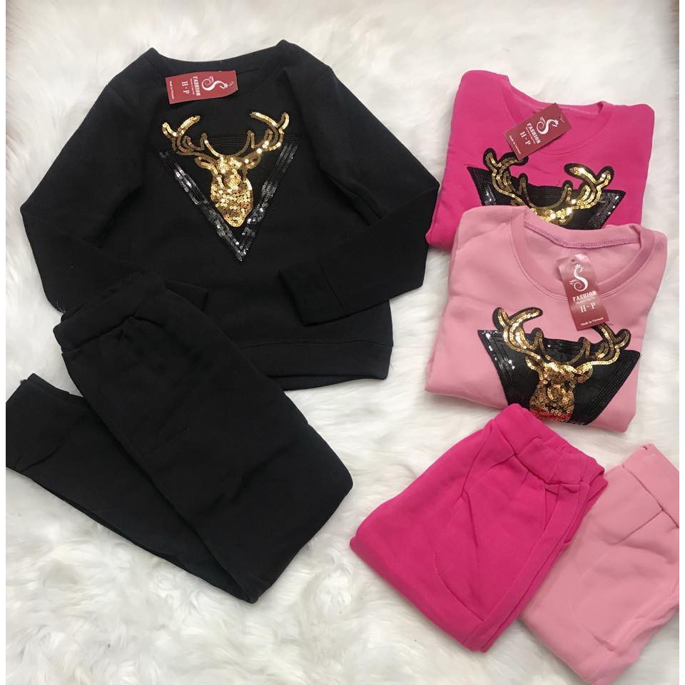 Bộ hươu đáp nhung kim sa Chất nỉ cotton siêu đẹp Form
