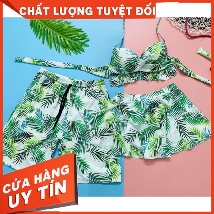 HÀNG CAO CẤP -  Set đồ đôi đi biển nam nữ quần bơi đôi họa tiết hoa lá siêu đẹp  - Hàng Cao Cấp
