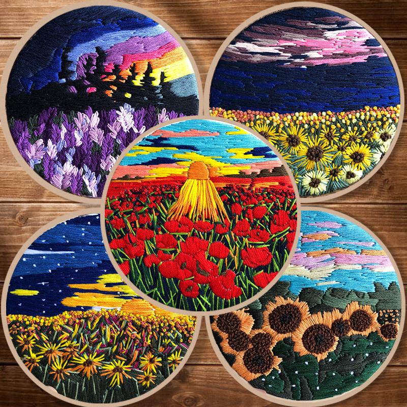 Van Gogh series of new products embroidery diy three-dimensional handmade creative beginner basic production cloth embroidery material package