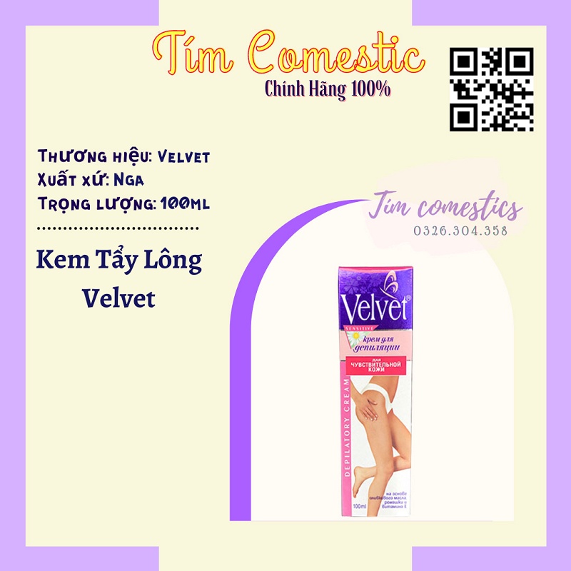 Kem tẩy lông Velvet Nga [CHÍNH HÃNG 100%] - 100ml - Tẩy được lông các vùng trên cơ thể - Giữ 15p và lau lại với khăn ấm