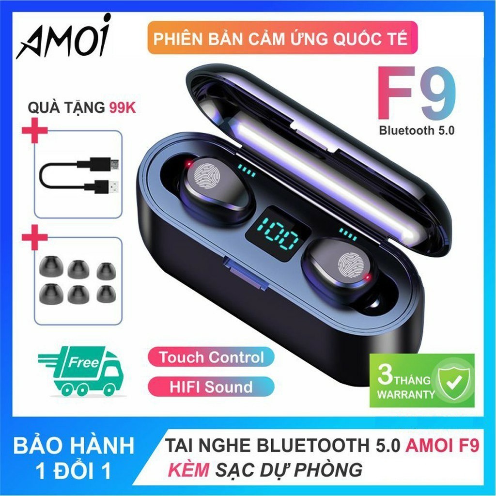 Tai nghe Bluetooth Không dây TWS AMOI F9 - Bản QUỐC TẾ - nút cảm ứng - Bluetooth 5.0 - Pin 280 giờ | BigBuy360 - bigbuy360.vn