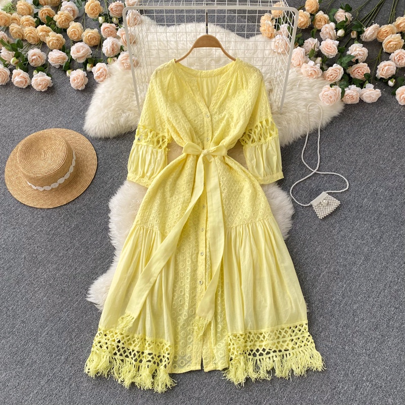 Đầm Dáng Chữ A Tay Phồng Thiết Kế Đục Lỗ Thời Trang Mùa Hè Mới Phong Cách Hàn Quốc Cho Nữ 2022