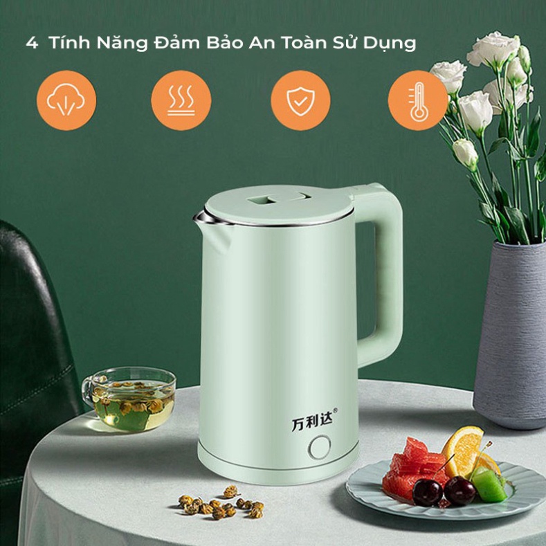 Ấm Siêu Tốc Inox A-01 (Dung Tích Lớn 2.3L) - Bình Siêu Tốc 1500W Đun Sôi Nhanh Vỏ nhựa PP an toàn, Lõi thép không gỉ.