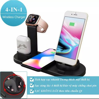 Đế sạc nhanh không dây đa năng 4in1 cho iphone- airpods-apple watch- samsung- oppo bảo hành 12 tháng"