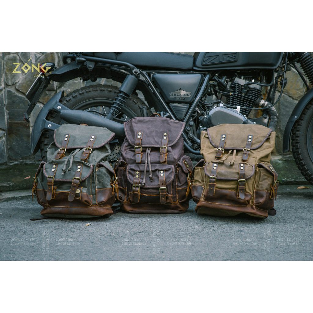 Ba lô du lịch Vintage vải canvas sáp dầu, da bò sáp – GOTHIC I