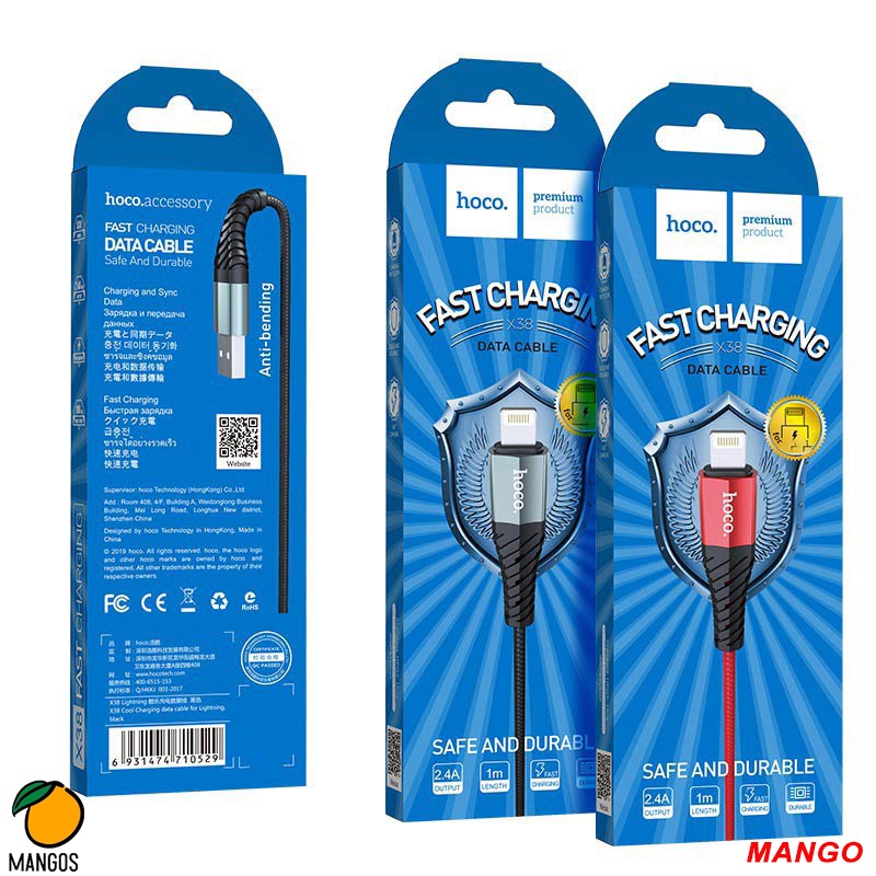 Cáp sạc nhanh Hoco X38 cho tất cả dòng máy điện thoại dây dù, chống đứt gãy