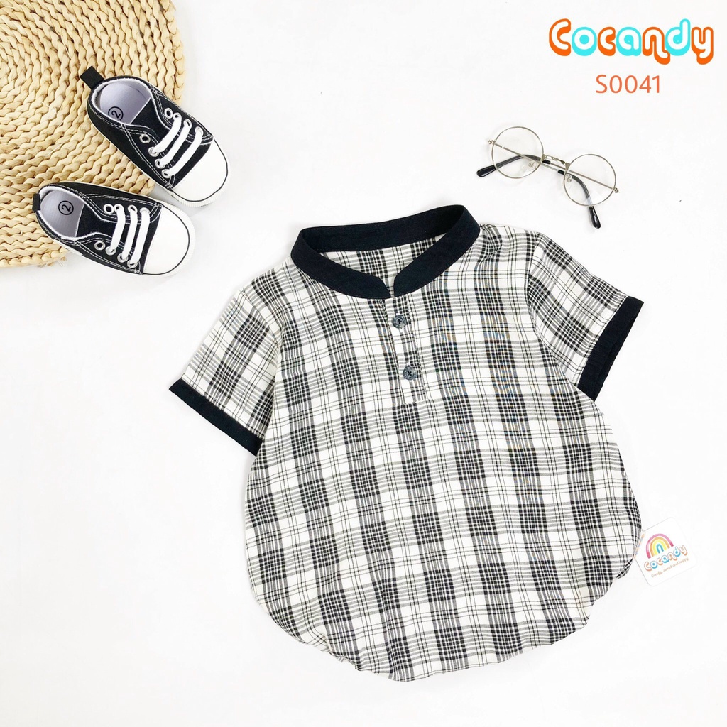 Bodysuit caro ĐEN cổ tàu cho bé của COCANDY mã S0041