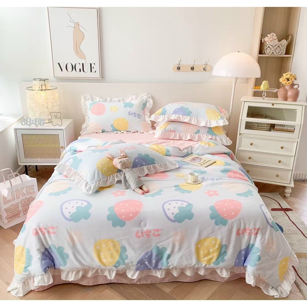 Bộ chăn ga gối cotton đũi Nhật, Sét 4 món chăn ga bèo mền trần hè thoáng mát mềm mại