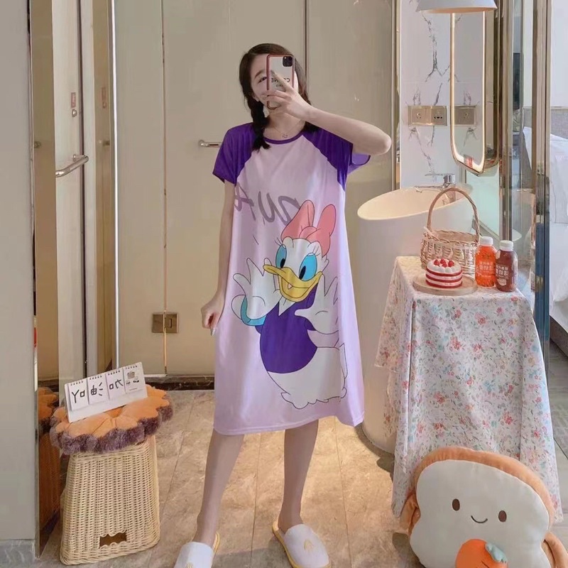 Váy ngủ, đầm thun mặc nhà hoạt hình dễ thương chất thun 4 chiều, size 40kg - 90kg. Ship Hoả Tốc 30’