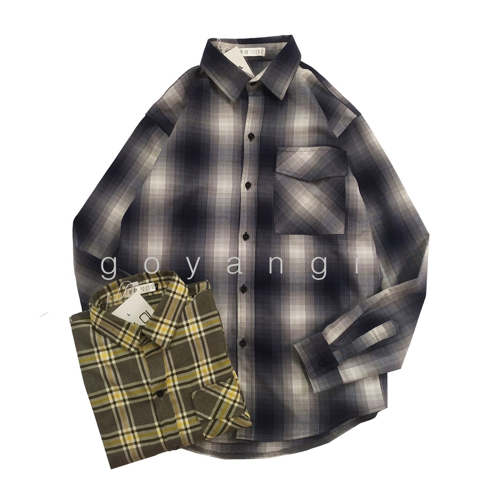 Áo sơ mi Flannel nam dáng rộng phong cách Hàn Quốc