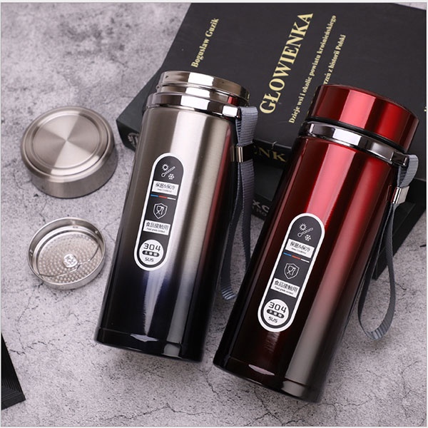 Bình Giữ Nhiệt 800,1000ml Inox 304 2 Lớp Giữ Nhiệt Tối Ưu 10h Tặng Kèm Lưới Lọc Trà Và Dây Treo Giao Màu Ngẫu Nhiên