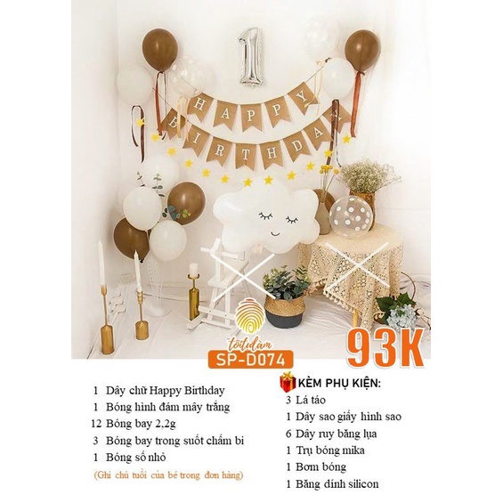 Set bóng trang trí sinh nhật cho bé trai, bé gái đầy đủ phụ kiện SP-D074 - Tôi Tự Làm