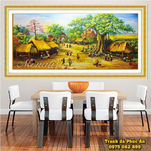Tranh gắn đá đồng quê,tranh đính đá chưa đính.