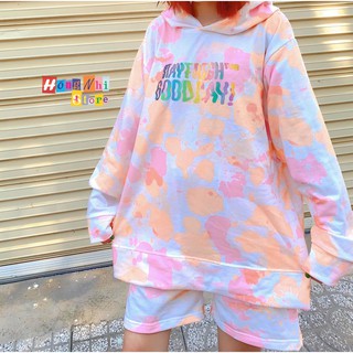 Set Bộ Áo Hoodie 3D Tie Dye Phản Quang Phối Quần Short Đùi Dáng Rộng Nam Nữ Oversize Ulzzang Unisex - MM