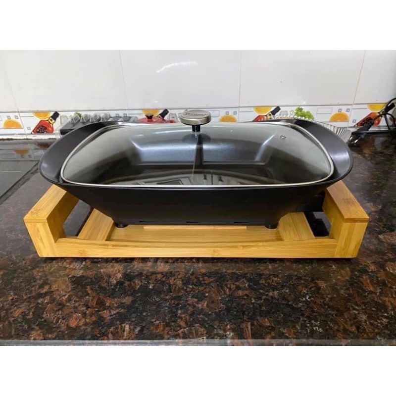 Nồi lẩu điện đa năng 2 ngăn Princess cao cấp ( full bộ kèm kệ gỗ)