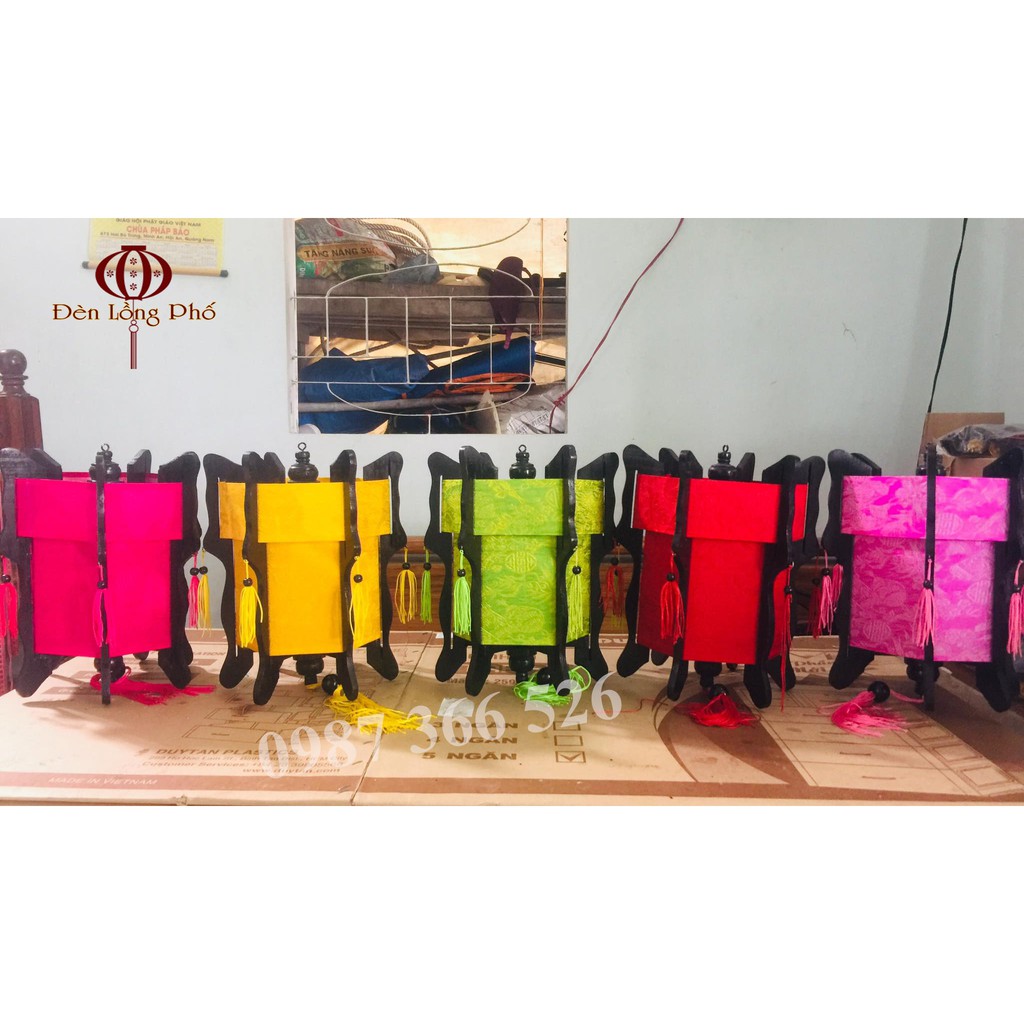 Đèn Hội An  gỗ lục giác - vải lụa đủ màu