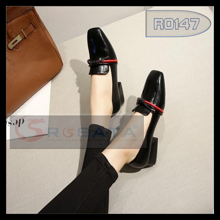 Giày búp bê nữ 3cm mũi tròn màu đen nâu thời trang hàng hiệu rosata ro147