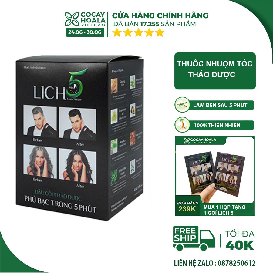 Thuốc nhuộm tóc Tặng 1 gói  Thuốc Nhuộm Tóc Thảo Dược Đen Tóc Lich5 không dị ứng an toàn cho da đầuHộp 10 gói