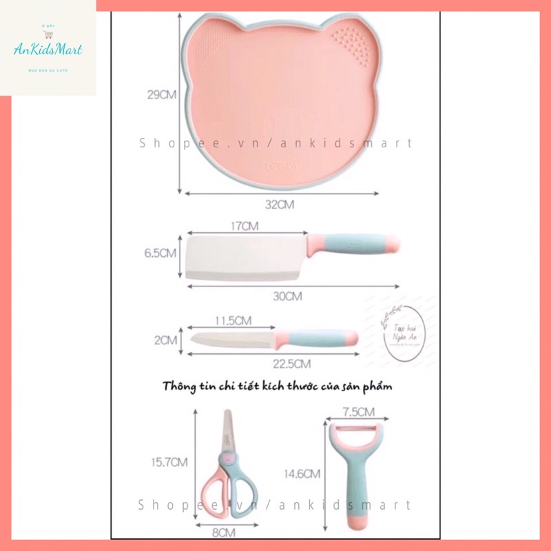 Bộ dao thớt Didinika cao cấp hình con heo gồm 5 chi tiết