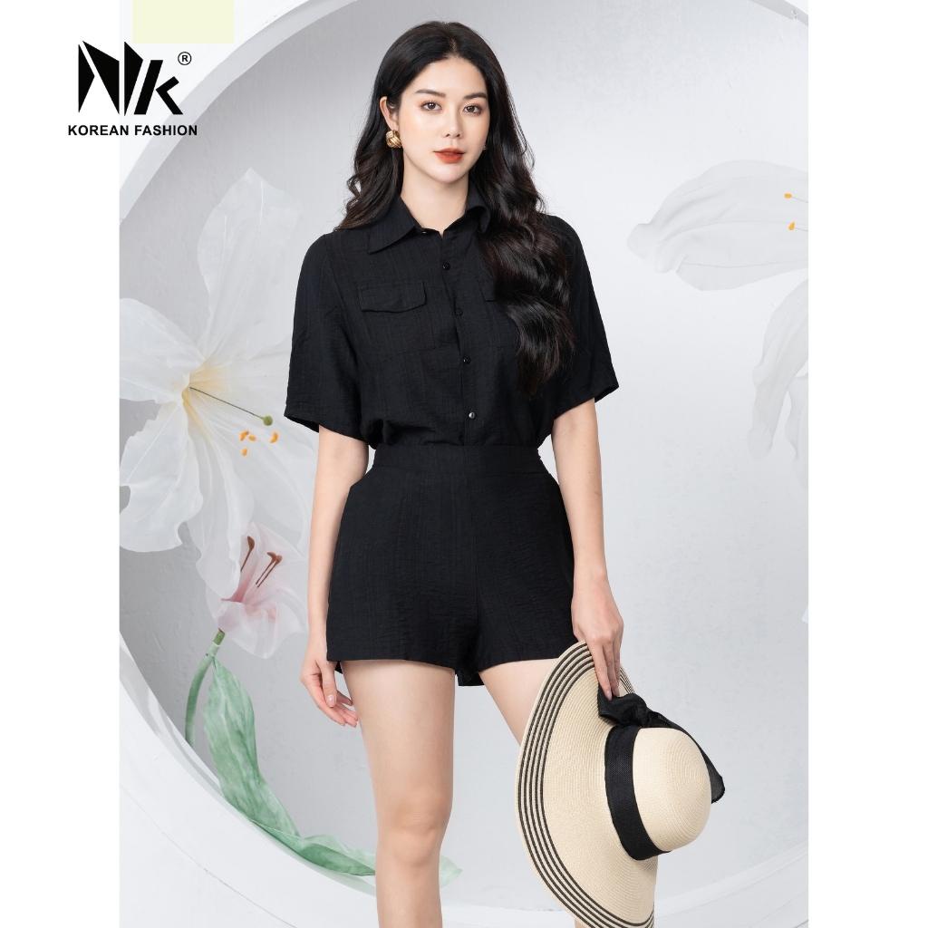 Bộ Đồ Đũi Áo Cổ Đức Kết Hợp Quần Sooc NK Fashion Thiết Kế Phong Cách Cá Tính, Trẻ Trung, Chất Liệu Cao Cấp NKFBD2204012